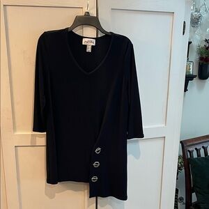 Joseph Ribkoff Navy V-Neck Asymmetric Button Blouse